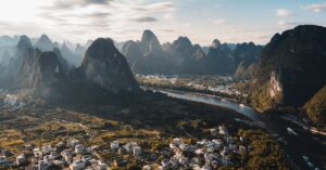 Karstbergen langs de Li-rivier in Yangshuo